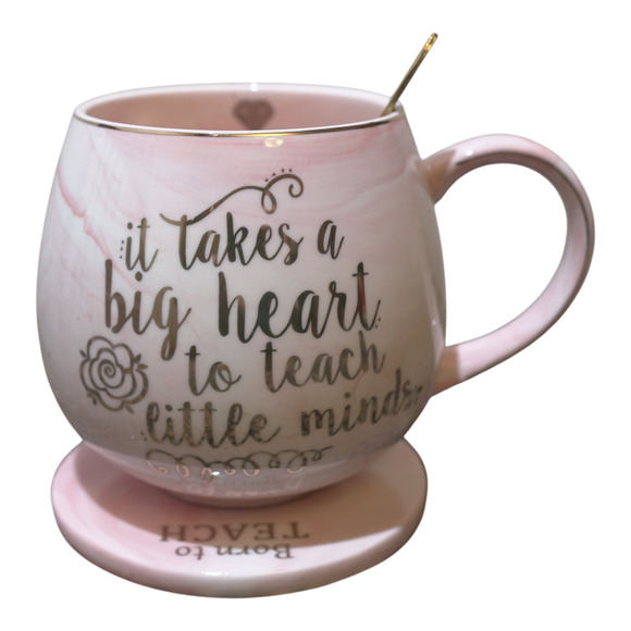 Teacher Pink Marble Mug Gift Set Spoon Coaster Gift Boxed Inspirational Giftable - Picture 1 of 7